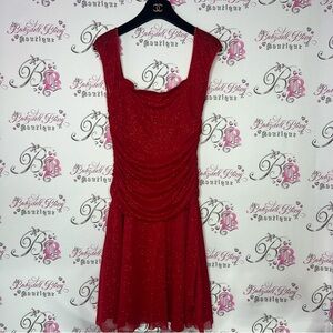 Jessie girl dress sparkly glitter red fairy whimsical cinched draped cute Y2K